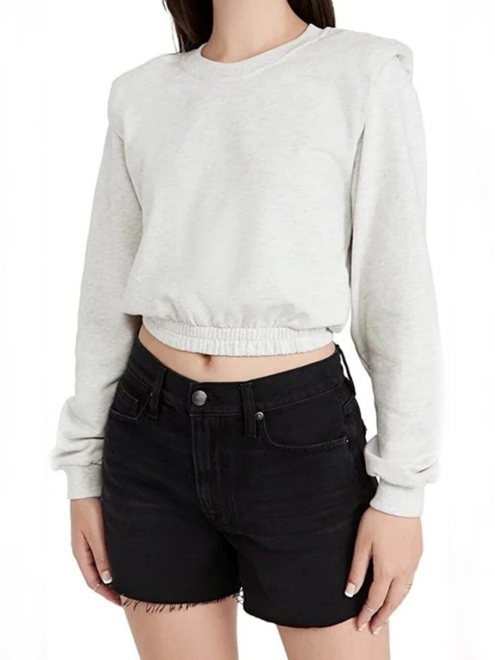 NWOT [BLANKNYC] Womens Heathered shoulder pad Comfy Sweatshirt Gray S